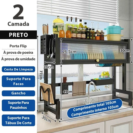 Escorredor De Louça Cozinha Suspensa Modula Autosustentavel Pia Rack Organizador De Pratos Estante De Asfalto Cor Preto
