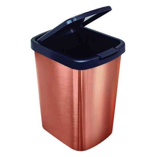 Lixeira Cesto Inox Metalizado 09 Litros Com Tampa Click Label Vermelho Rose Gold Banheiro Cozinha
