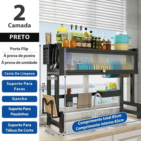 Escorredor De Louça Cozinha Suspensa Modula Autosustentavel Pia Rack Organizador De Pratos Estante De Asfalto Cor Preto