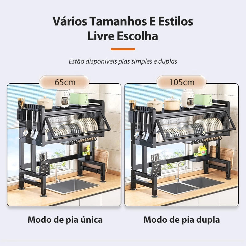 Escorredor De Louça Cozinha Suspensa Modula Autosustentavel Pia Rack Organizador De Pratos Estante De Asfalto Cor Preto