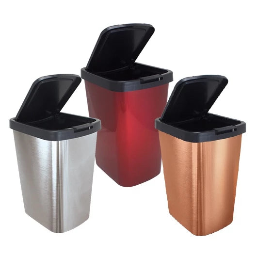 Lixeira Cesto Inox Metalizado 09 Litros Com Tampa Click Label Vermelho Rose Gold Banheiro Cozinha
