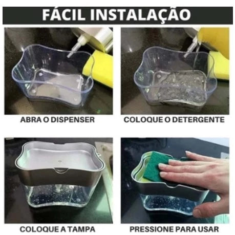 Dispensador Para Detergente Dispenser Sabao 2x1 Detergente Suporte Porta Bucha Esponja Limpeza